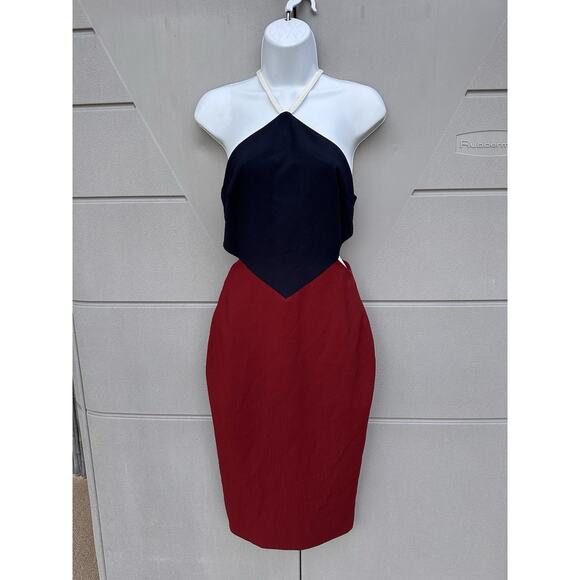 Elizabeth & James Riza Color Block Cut Away Sheath Dress Red Blue Sz 6 ASO Prepp - Picture 2 of 14